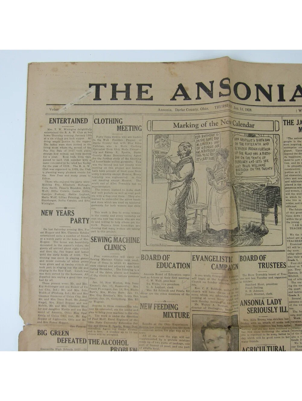 The Ansonian Newspaper Ansonia Darke County Ohio Thursday Jan 1928 Antique RARE